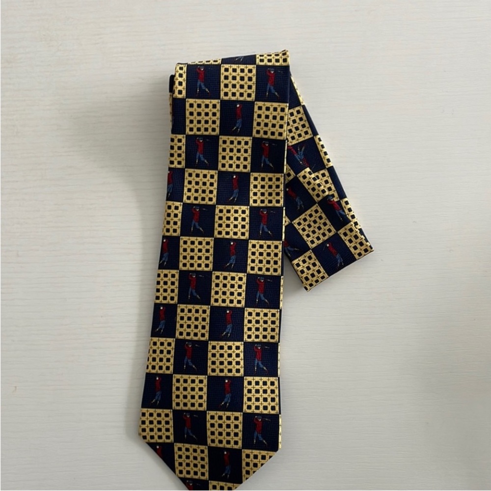 Tommy Hilfiger Men’s Gold and Blue  Checkered Tie